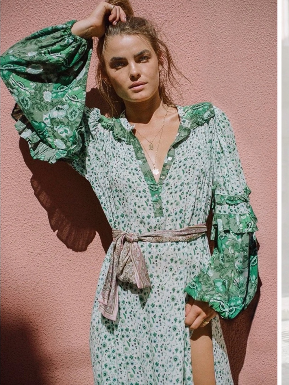 SPELL Winona Maxi Dress Ivy Green Floral Metallic XS